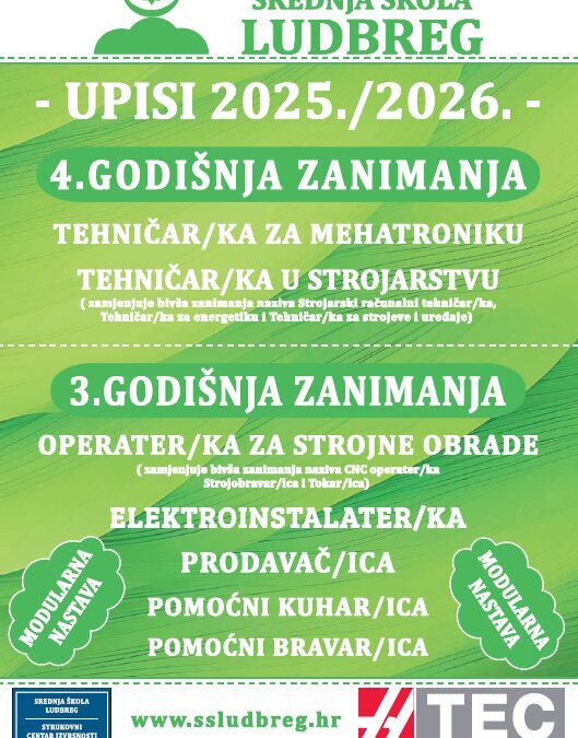 Obavijest o upisu u Srednju školu Ludbreg za šk. god. 2025./2026.